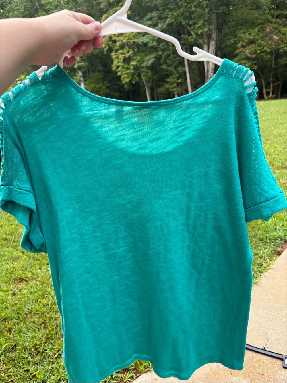 Rafaella Teal Short-Sleeve Ladder-Trim Top